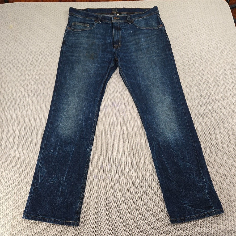 True Craft Jeans Mens 34x30 Blue‎ Denim Straight Leg Regular Fit Dark Wash